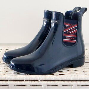 Nautica Navy Rubber Chelsea Rain Boots Waterproof Pull-On Logo Ankle Booties 8